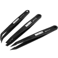 Anti-Static Heat Resistant Flat Pointed Curved Tweezers 3 Piece Set (JM-T11) (Jakemy)